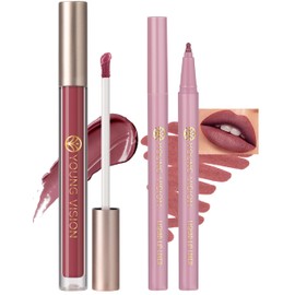 Jutqut Matte Lip Liner and Lip Gloss Set, Liquid Long Lasting Lipstain, Waterproof and Sweatproof Lip Liner Tatttoo, Highly Pigmented, Non-Stick Cup, Quick Drying, Suitable for All Skin Tones #10