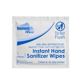 Diamond Wipes, Instant Hand Sanitizer Wipes, 65% Alcohol Wipes, 100 ct 6 x 5 inches Individually Packed Hand Wipes with Vitamin E and Aloe Vera