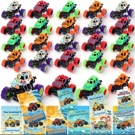 24 Pack End of the Year Student Gifts Include Monster Truck Pull Back Cars with Encouragement Cards and Keychains, Classroom Summer Gifts from Teacher