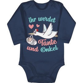 Shirtracer - Baby Gifts for Birth - Ihr werdet Tante und Unkel - Stork - Baby Bodysuit Long-Sleeved, 2 Navy Blue, 3-6 Monate