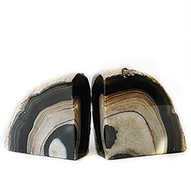 JIC Gem Polished Dyed Black Agate Bookend(s) 1 Pair 2 to 3 Lbs from Brazilian with Rubber Bumpers for Office and Home Decoration