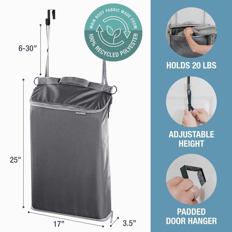 CleverMade Hanging Laundry Hamper Bag with Over the Door Hooks;