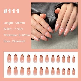 【NEW ARRIVALS!】 Press on Nails French Tip Bling Coffin Short Almond Fake Nails with Designs Glue on Nails Long Glossy Gradient Medium False Nails Reusable Full Cover Thick Nail Acrylic Stick on Nails for Women Girls 24 Pcs:_111