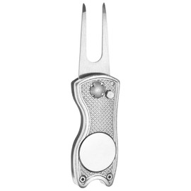 TIXIPEM Golf Divot Repair Tool- Switch Foldable Divot Tool Rack with Magnetic Ball Marker & Open Button Use for Golf Accessories & Gifts - [Silver] Green Fork Tines