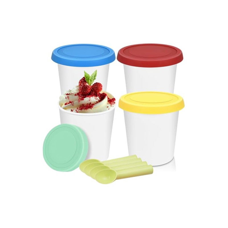4 Envases Reutilizables para Helados 1Qt con Tapa de Silicona