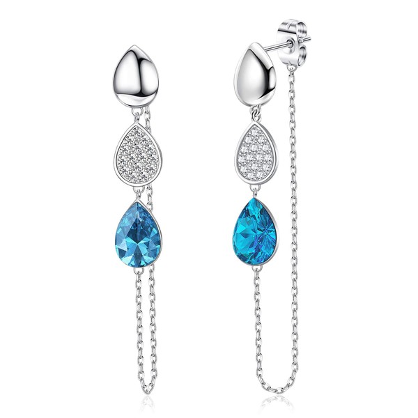 Sllaiss 925 Sterling Silver Post Chain Earrings for Women Round