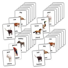French English Bilingual Flash Cards | Learn French Language | Montessori Cards | Choose Your Set (Farm Animals)