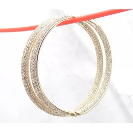 BestGoldShop 1.75"  Inside Out Pave Diamonique CZ Hoop Earrings 14K Yellow Gold Plated Silver