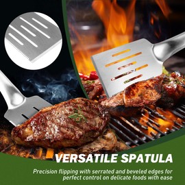 Brand-Man 3-Piece Grilling Utensil Set 16in, Stainless Steel BBQ Accessories Tools, Heavy Duty Grill 1 Spatula, 1 Tong, 1 Meat Fork