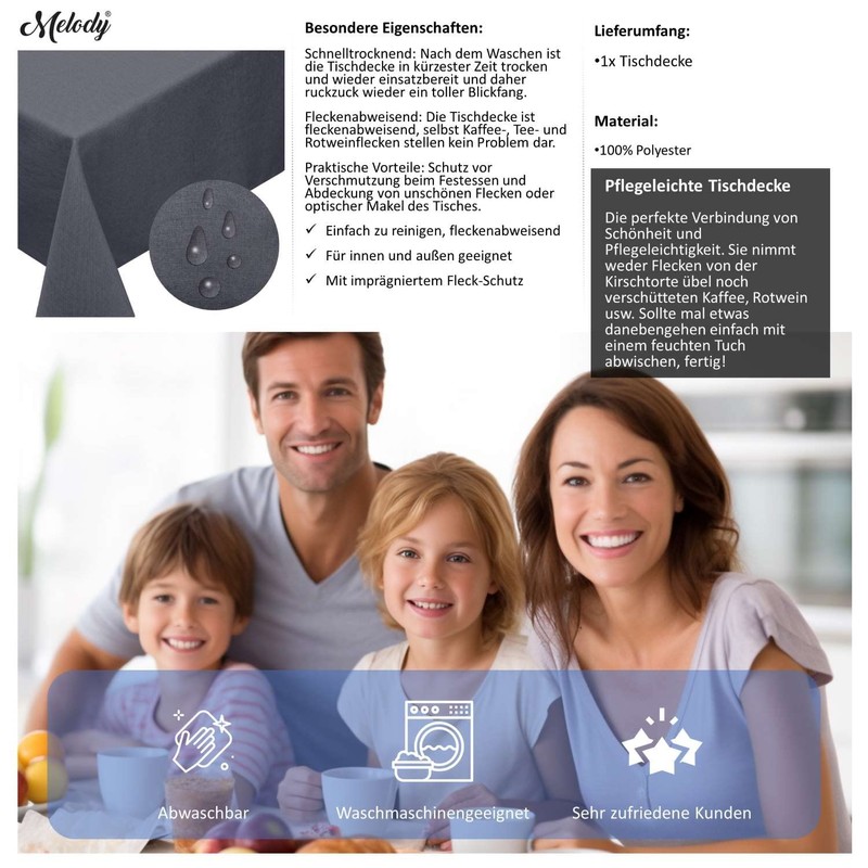 Tablecloth (Square 135 x 200 cm, Grey) Rectangular Tablecloth Grey