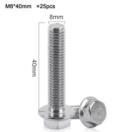 Flange Screw, Hexagonal Screw, Pack of 25, M8 x 40 mm, Rounded Head Screws, Full Thread, Stainless Steel Screws, A2 with Flange, Rustproof, Suitable for Various Applications (M8 x 40 mm, 25 Pieces)