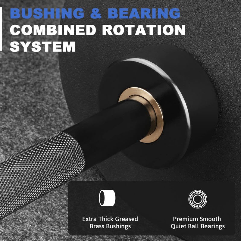 LIONSCOOL Premium 6ft Barbell (Black E-coating, 6FT, 500LBS)