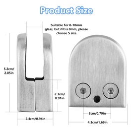 APACALI 16PCS Glass Balustrade Clamps 8-10mm, Stainless Steel Glass Clamps, Adjustable Glass Bracket Flat Back, Glass Clip Holder for Stair, Balustrade, Handrail, Window, Silver