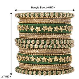 Aheli Ethnic Colorful Bangles Chuda Set Stone Studded Bangle Set Indian Wedding Wear Fashion Jewelry Gift for Women Green