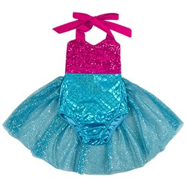 Carkoo Mermaid Baby Girl One Piece Swimsuits with Tutu Dress (Rose, Medium)