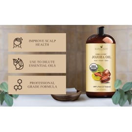 Handcraft Blends USDA Organic Jojoba Oil | Cold-Pressed | 28 Fl Oz | 100% Pure & Natural | for Hair, Skin & Face | Premium Grade Carrier Oil | for Massage & Aromatherapy | Hexane-Free