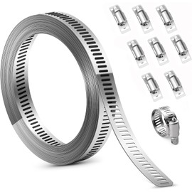 Kit De Abrazaderas De Manguera De Acero Inoxidable 304,Correas De Metal De 4M Con 8 Cierres Ajustables,Correa de Abrazadera de Manguera Personalizada DIY con Sujetadores para Tubos Sujetadores
