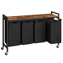 HOOBRO Laundry Sorter 4 Sections, Laundry Hamper with Wheels, 4 × 10.5 Gal (40 L), Rolling Laundry Basket, Pull-Out and Removable Oxford Fabric Bags, Rustic Brown and Black BF04XY01