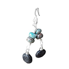 Blue Calsilica Jasper and Lava Stone Essential Oil Diffuser Dangle drop Earrings Silver