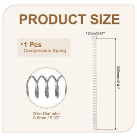 MECCANIXITY Small Compression Spring 12 mm OD 0.8 mm Wire Diameter 305 mm Free Length 304 Stainless Steel Extension Spring for Shop Home Repairs DIY Projects (Silver Tone, Pack of 1)