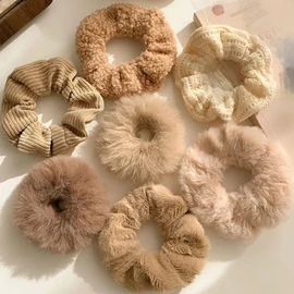 HAPVITAL (7 Pcs) Hair Ornaments Hair Elastic Scrunchie Hair Bands Adult Faux Rabbit Fur Scrunchie Elastic Hair Tie Fluffy Ponytail Holder for Women or Girls Anti-Static Hair Friendly Gift (Coffee)