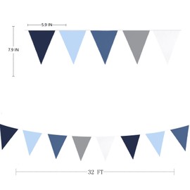 32Ft Dusty Blue Party Decorations Navy Blue Fabric Triangle Pennant Banner Flag Bunting Garland for Wedding Baby Shower Birthday Bridal Shower Engagement Bachelorette Graduation Party Supplies