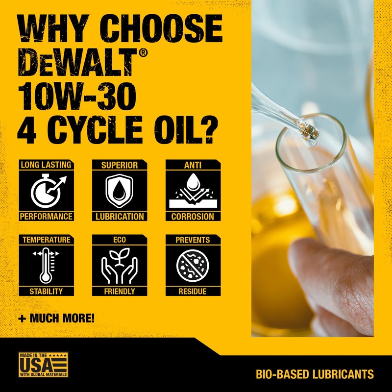 DEWALT Biosynthetic SAE 10W-30 Oil – 4-Cycle Engine Oil for