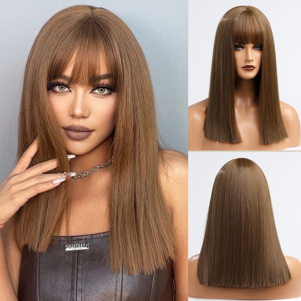 HAIRCUBE Charming Women's Wigs Light Brown Future Hair Wigs for Women with Bang Natural Root Wigs for Daily and Cosplay