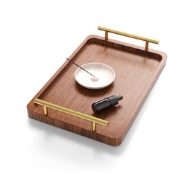 Fibogollo Bamboo Serving Tray with Metal Handles(11.8x7.9inch),Ottoman Decorative Trays Platter for Eating Breakfast,Working,Storing(Brown)