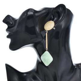 Acrylic Geometric Earrings Round Square Resin Earrings Lightweight Drop Earrings Resin Acetate Drop Dangle Hoop Earrings Long Tassel Fashion Jewelry Hollow Marble Design for Women (Green)