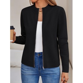 LILLUSORY Womens Zip Up Cardigan Sweaters Crew Neck Trendy Jackets Long Sleeve Outfits Fall Fashion 2025 Winter Clothing Black S