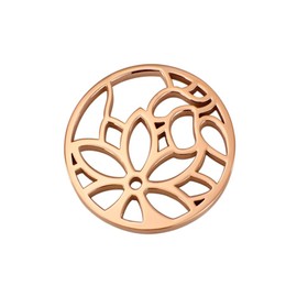 Quiges Rose Gold Stainless Steel Small 25mm Coin Lotus Flower Pattern for Interchangeable Pendant Necklace