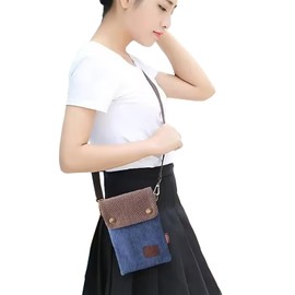 WITERY Small Crossbody Bags for Women - Handmade Cute Canvas Cross Body Phone Purse Cloth Pouch with Adjustable Shoulder Strap, Mini Teen Girl Travel Cell Phone Purse Wallet