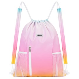 WANDF Drawstring Backpack with Shoulder Pad Sports Gym Backpack with Mesh Pocket String Bag for Women Men(Rainbow)