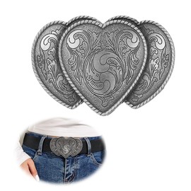 CHENNAN 40mm Belt Buckle Heart Pattern Engraved Floral Belt Buckle, Western Heart Belt Buckle, Vintage Floral Waist Belt Buckle for Men and Women, 1 Piece, silver, 40mm