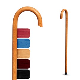 Cane Masters Handmade Wooden Classic American Walking Cane | Highly Durable American Hickory Wood Walking Cane | Ergonomic Handle and Body Grip, Anti-Slip Rubber Tip Wood (Golden Brown, 32")