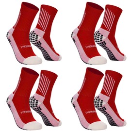 The Grip Sock Youth Socks, Soccer Socks, Anti Slip Soccer, Trampoline, Kids socks 4 pk Kids ages 4-10 (Red)