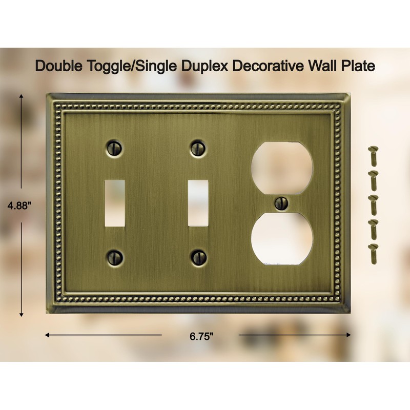 OKAWYC Double Toggle/Single Duplex Light Switch Cover Belaire Beaded Metal