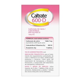 Caltrate Suplemento de Calcio 600 +D 600mg / 400 UI Frasco con 30 tabletas