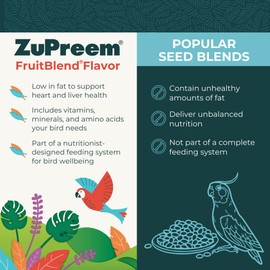 ZuPreem FruitBlend Bird Food, Bird Feed Pellets for Cockatiel, Lovebird, Quaker, Small Conure, Lorikeet, ZuPreem Core Nutrition with Natural Fruit, Cockatiel Food, Conure Feed, (Medium, 10 lb Bag)