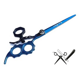 Stainless Steel Hair Cutting and Trimming Scissor Shears Black and Blue Right Hand Stainless Steel Swivel Rotating Thumb
