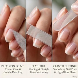 3-Piece Glass Nail File and Shiner Set | Nano Glass Buffers for Natural Nails with Pointed, Flat, and Round Tips, Includes EVA Storage Case