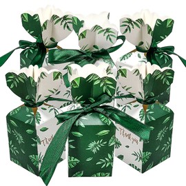 Freletry 50PCS Candy Favor-Boxes Wedding Birthday Party Gift Boxes Christmas gift box with 50PCS Deep Green Ribbon Decoration (Green)