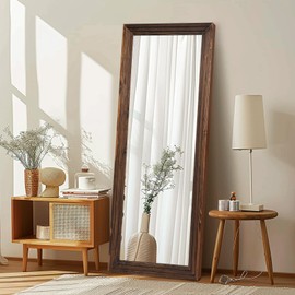 ABSWHLM Full Length Mirror 65"x24" Solid Wood Frame Floor Large Mirror for Living Room, Bedroom Hanging Standing or Leaning Wall-Mounted, Brown