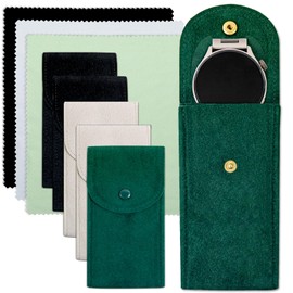 NEETUE 6 Pcs Watch Pouch with 6 Pcs Glasses Cloth, Watch Travel Pouch, Watch Storage Pouch, Single Watch Travel Case for Men Women (Multicolor)