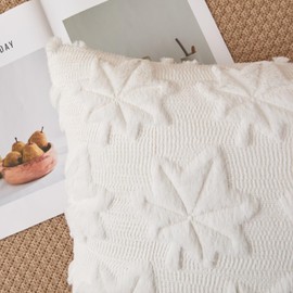 Kevin Textile Maple Leaf Pillow Covers 18x18 Inch Set of 2 Fallen Leaves Embroidery Decor Soft Plush Faux Fur Throw Pillows Pillowcases for Holiday Harvest Decor Sofa Couch Bedroom, Cream White