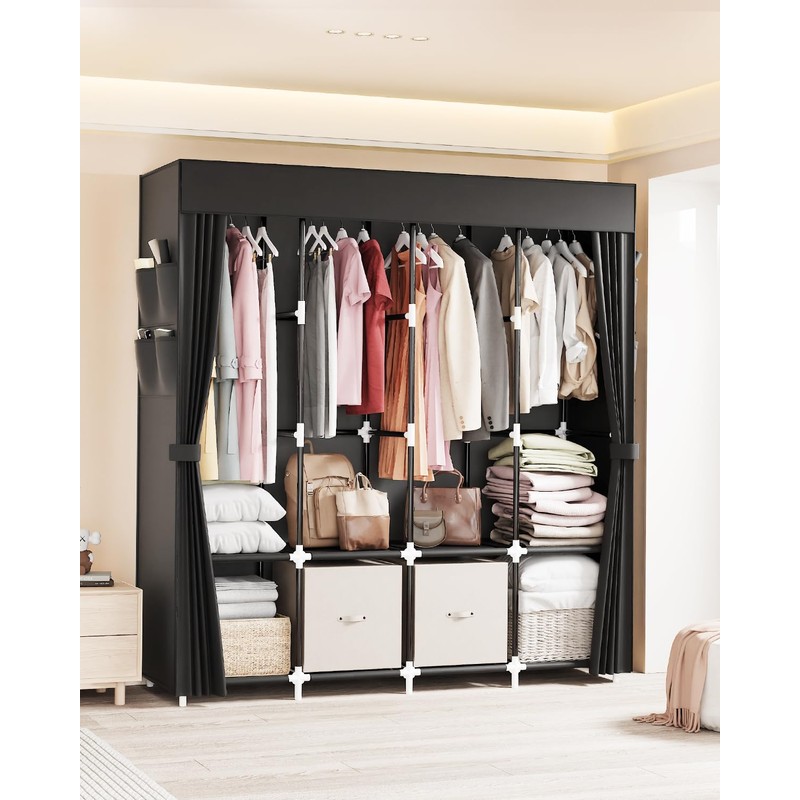 Mavivegue Clothes Organizer with 4 Hanging Rods, Portable Closet Wardrobe,