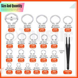 Tanstic 210Pcs 21 Sizes External Retaining Rings Snap Rings Assortment Kit Snap Retaining Clip Ring Circlip C-Clip for Axles, Shafts(4mm-28mm)