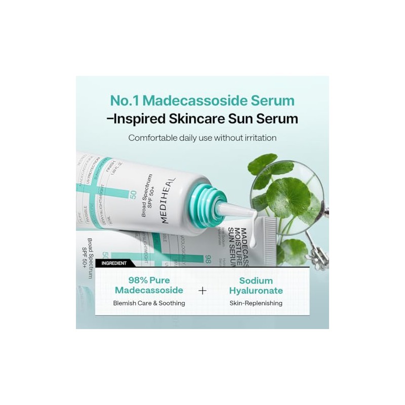 MEDIHEAL Madecassoside Moisture Sun Serum SPF 50+, protector solar coreano