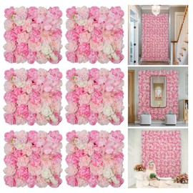 RIDDSEE Flowers Wall Backdrop 6PCS 16.5x16.5 Inch Floral Wall Panel Artificial Silk Rose Decor Ideal for Wedding Celebrations, Festive Party Backdrops, and Elegant Home Decor